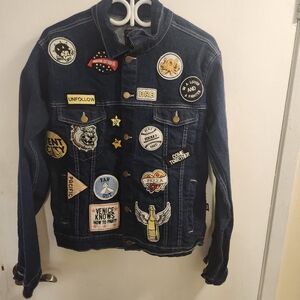 Kooknkeech Art Street Fashion Denim Jacket with Patches